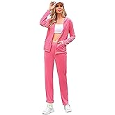 Marvmys Velour Tracksuit Womens 2 Piece Outfits Velvet Sweatsuit Jogging Suit Full Zip Up Hoodie and Sweatpants Set