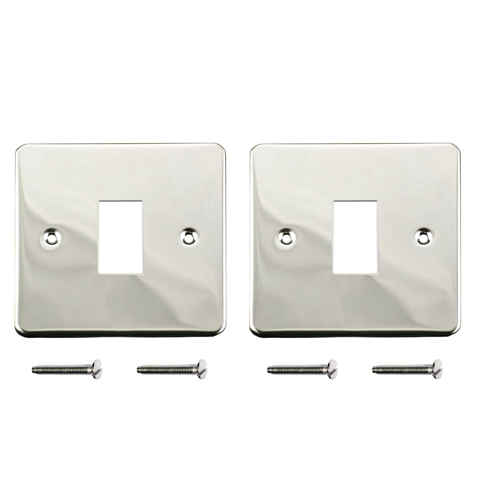 ElekTek Twin Pack Chrome Plated Single Light Switch Polished Metal Cover Plate Conversion - No Wiring or Switch Removal Necessary - New Screws Included
