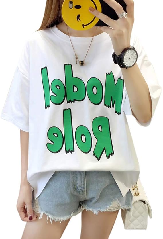 Amazon Wenhai Tシャツ レディース 半袖 ダメージ加工 トップス カットソー 英字プリント ゆったり オーバーサイズ 夏 ロング丈 ファッション 五分丈 シャツ 人気 パーカー シンプル かっこいい おしゃれ かわいい Tシャツ カットソー 通販