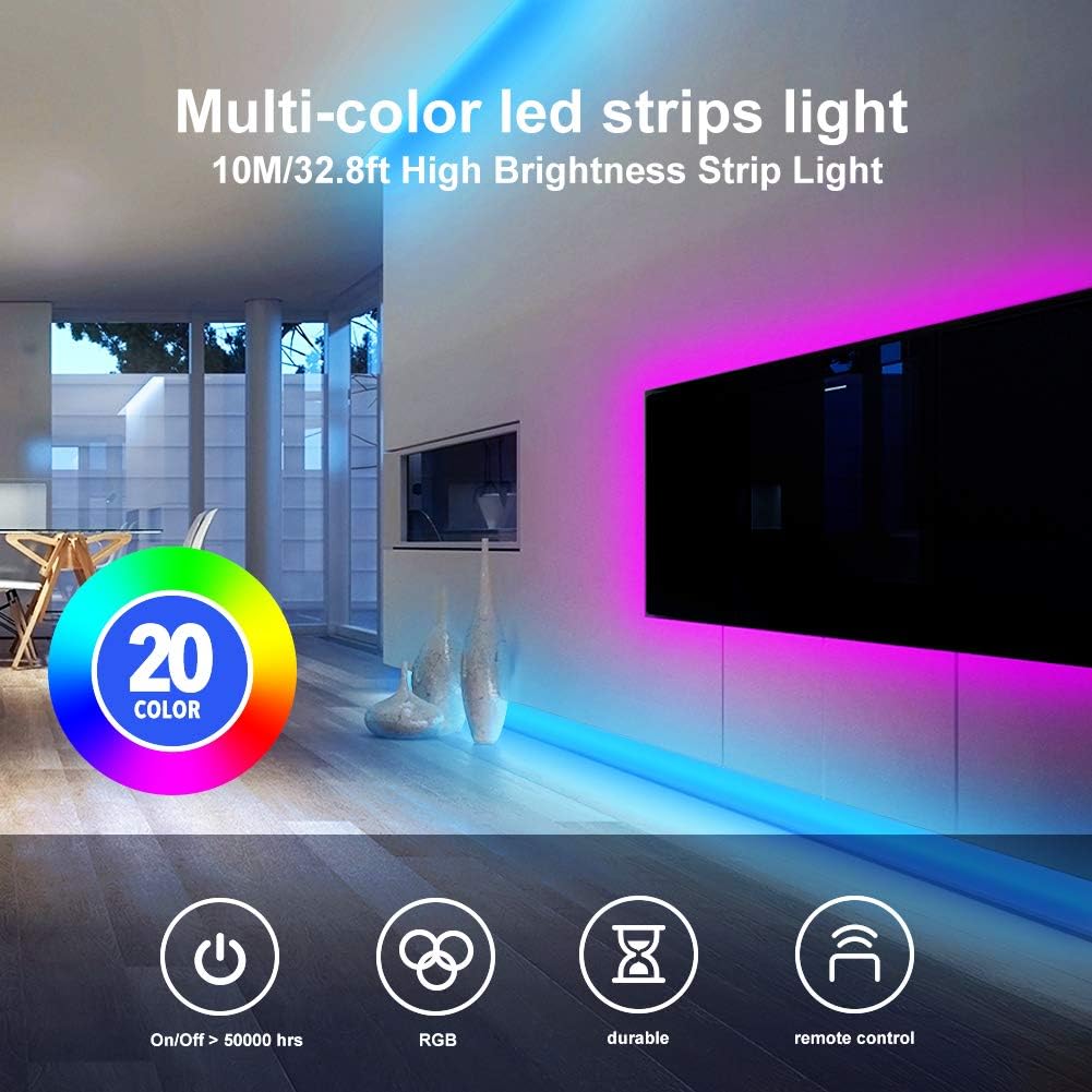 DAYBETTER Led Strip Lights 32.8ft Waterproof Flexible Tape Lights Color Changing 5050 RGB 300 LEDs Light Strips Kit with 44 Keys IR Remote Controller and 12V Power Supply for Home, Bedroom, Kitchen: Home Improvement