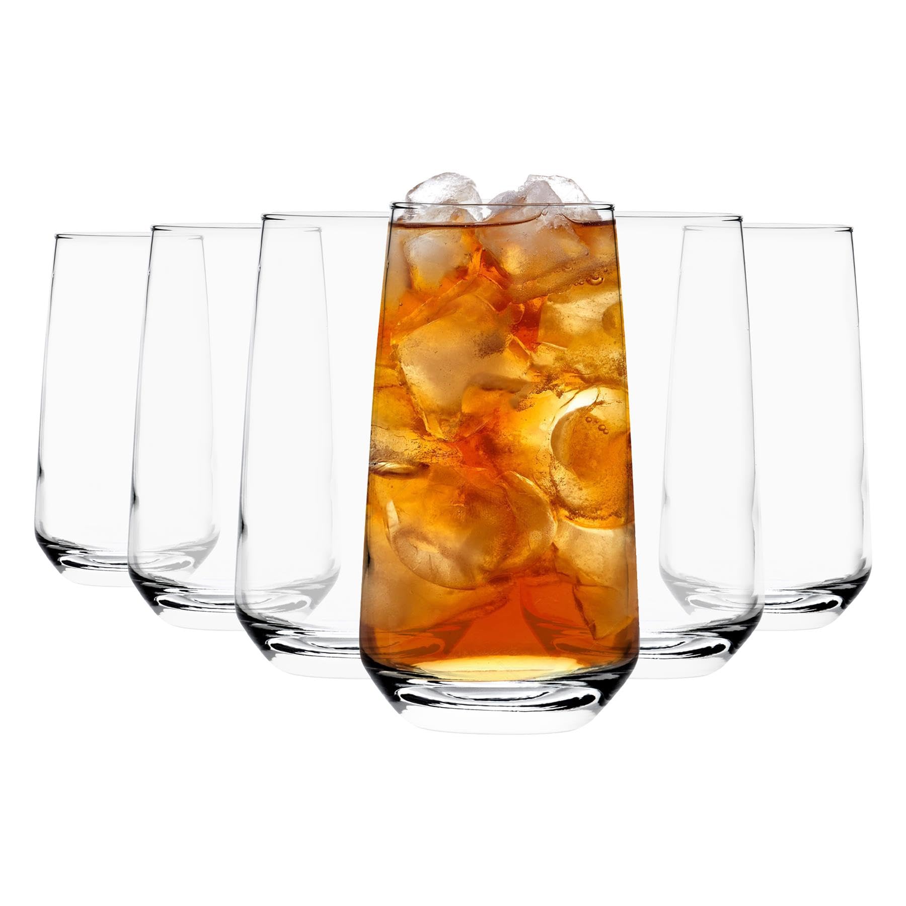 Argon Tableware Tallo Hiball Glasses Set of 6-480ml Tall Highball Cocktail, Juice & Water Tumblers - Modern Drinking Glass Set for Home & Bar - Durable & Dishwasher Safe