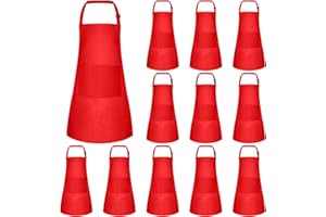 MEEZY 12 Pack Kids Apron with Pockets Adjustable, Painting Apron Children Art Apron Toddler Chef Aprons for Kids Painting Cooking Crafts Baking (Red)
