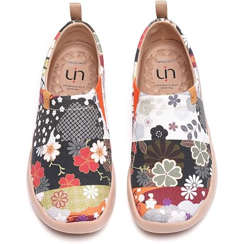 UIN Women's Fashion Floral Art Sneaker Painted Canvas Slip-On Ladies Travel Shoes