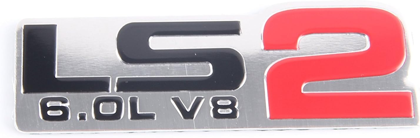 LS2 6.0L V8 Red Engine Emblem Badge Nameplate Highly Polished Aluminum Chrome Silver for GM General Motors Performance Chevy Chevrolet CHEVY CORVETTE SSR ZR1 2005 2006 05 06 PICK UP HOLDEN VAUXHALL