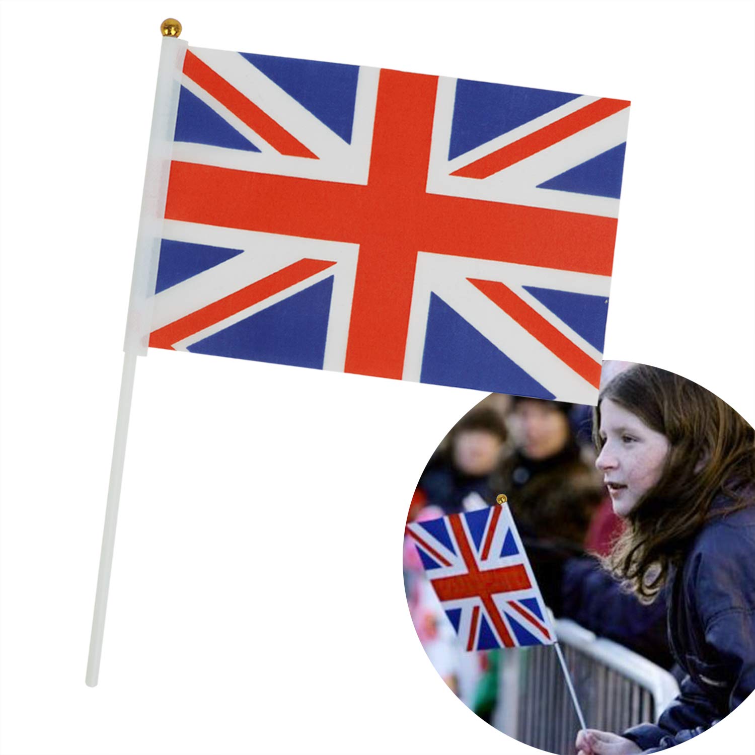50 Pcs UK Stick Flag Union Jack Themed Outdoor Bunting Banner Rectangel Flags 5x8 inch (12x20cm) HandHeld Mini Flag Hand Waving Flag for Stylish Party International Sports Competitions