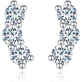 Moissanite Stud Earrings for Women, 925 Sterling Silver Ear Crawler Earrings Hypoallergenic 18K White Gold/Yellow Gold Jewelry Gifts