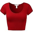 Women's Cotton Basic Scoop Neck Crop Tops Short Sleeve Tops
