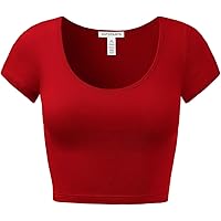 Women's Cotton Basic Scoop Neck Crop Top Short Sleeve Tops