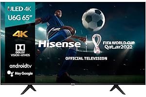 Hisense ULED 4K Premium 65U6G Quantum Dot QLED Series 65-Inch Android 4K Smart TV with Alexa Compatibility, 600-nit HDR10+, Dolby Vision & Atmos, Voice Remote (2021 Model)