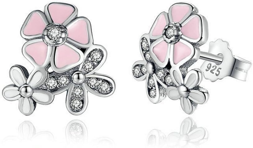 aiuin 1 Pair Earring Fashion Girls Women's Silver Earrings Shape of the Pink Flower Stud Earrings Beautiful Valentine…