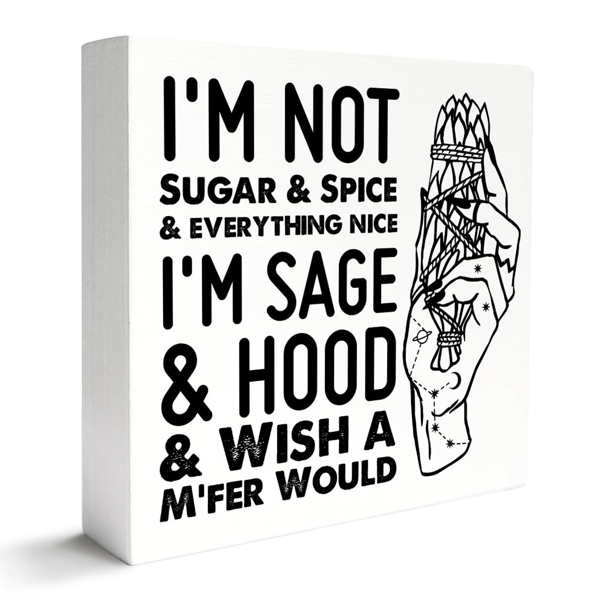 Photo 1 of Witches Feminist Decor Wooden Box Sign, Celestial Witchy Witchcraft Decoration for Home Bedroom Bathroom Mystical Wiccan Table Decor, I'm Not Sugar, Witchy Gifts for Women Girls