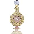 YU FENG Jeweled Flower Perfume Bottles Empty Vintage Decorative Fancy Crystal Glass Perfume Bottle Refillable(Golden,10ml)