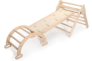 JungleDove 5 in 1 Wooden Climbing Toys for Toddlers - Foldable Climbing Triangle,Arch Climber, Climp Ramp - Montessori Toys for Babies Kids Climbing Toys Indoor & Outdoor - Girls & Boys Gift (Natural)