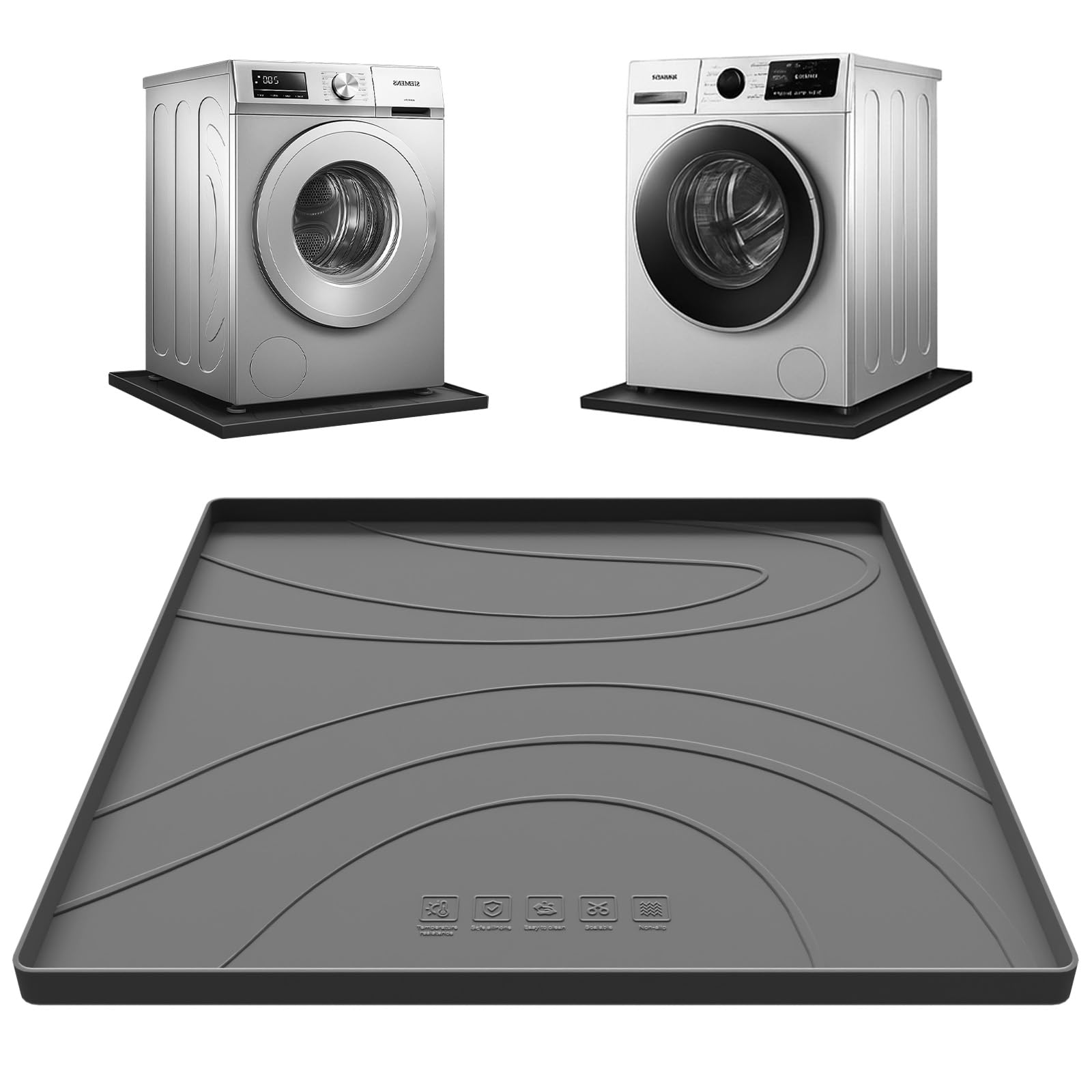 Photo 1 of Washing Machine Drain Pan Silicone mat,Large 33" X 30" Non-Slip Waterproof Washer Drip Tray, Raised Edge Drip Mat for Under Dryer or Washer, Anti-Vibration,Floor Leak Protector for Laundry Room