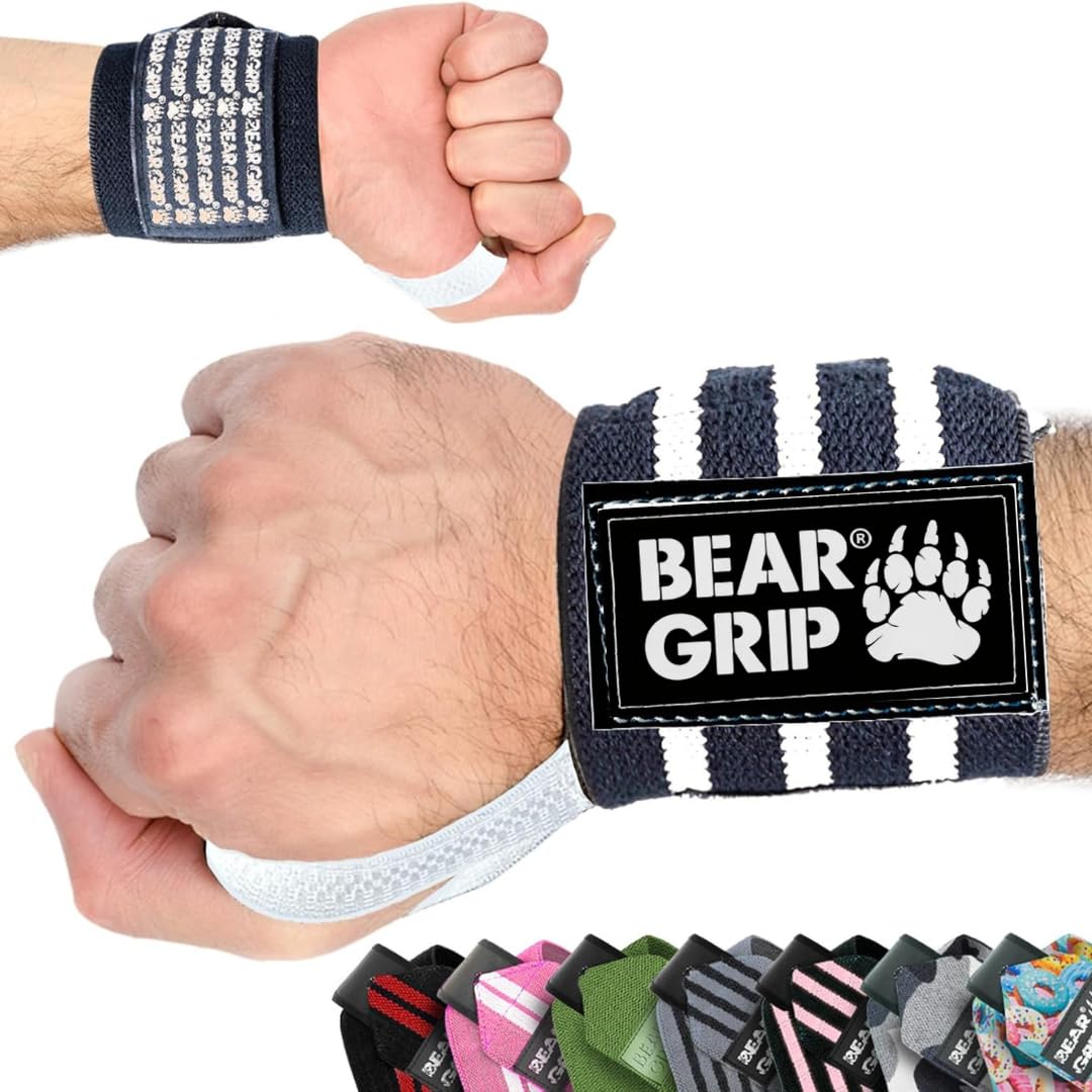 BEAR GRIP - Weight lifting wrist support wraps (Sold in pairs) (Black-White-Tessellation)
