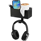ROSLINE 3-in-1 Clip-on Desk Organizer - Pen, Headphone, and Cup Holder for Expanding Office and Gaming Space (Black)