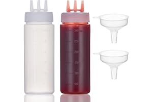 Deesoo 3 Hole Squeeze Bottle, Ketchup Bottles Squeeze Plastic Condiment Squeeze Bottles 3-hole 2 pcs, 300ml/10oz for Sauce Ketchup Mustard Syrup BBQ, Squirt Bottles for Kitchen Arts and Crafts