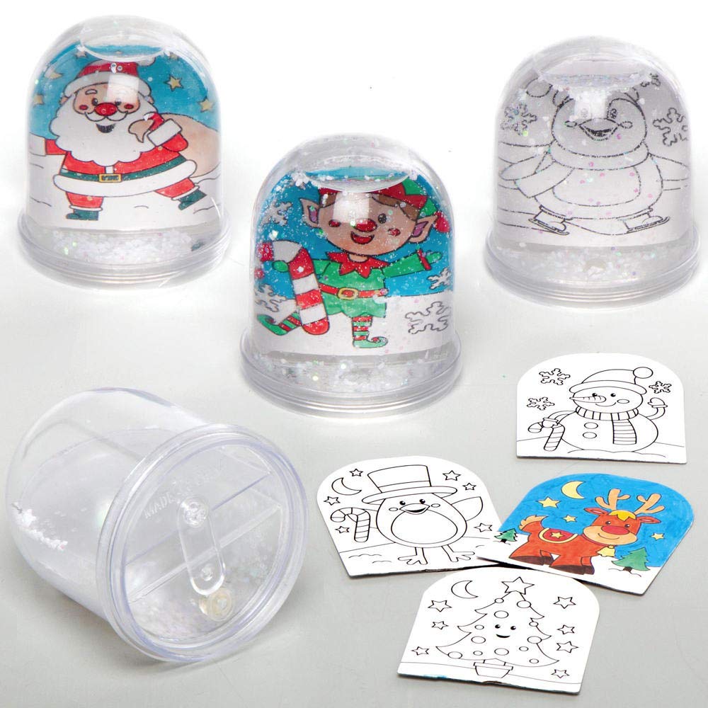 Baker Ross AX490 Christmas Colour In Snow Globe Kits - Pack of 4, Make Your Own Festive Arts and Crafts for Christmas Activities