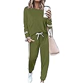KBKBSN Women 2 Piece Outfits Crew Neck Striped Long Sleeve Casual Sweatsuit Lounge Set Tracksuits Pajama Pullover with Pocket