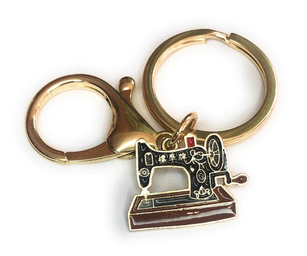 FizzyButton Gifts Sewing Machine Gold Tone Keyring Key Ring and Lobster Clasp with Enamel Charm