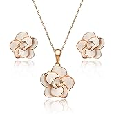 EVEVIC Rose Flower Necklace Earrings Set for Women 18K Gold Plated Hypoallergenic Jewelry Sets