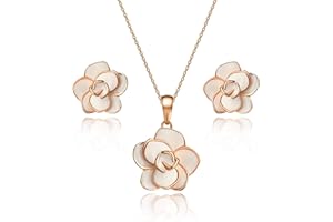 EVEVIC Rose Flower Necklace Earrings Set for Women 18K Gold Plated Hypoallergenic Jewelry Sets