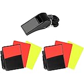 QBXMY7 Soccer Referee Kit,1 Soccer Referee Whistle with Lanyard & 2 Soccer Referee Card Set,Red and Yellow Cards for Soccer and Loud Crisp Sound Whistle for Coaches Referee Training Lifeguard Whistles