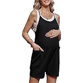 FMEYOA Women's Maternity Overalls Shorts Pregnancy Casual Sleeveless Jumpsuits Romper with Pocket