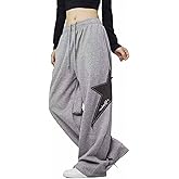 SANLEG Female Star Printed Sports Pants Y2K Drawstring Elastic Waist Jogging Pants Street Loose Straight Leg Pants