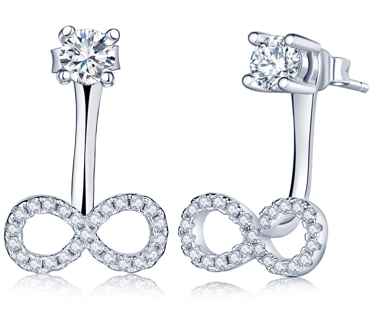 Elegant Infinity Symbol Drop Earring, 925 Sterling Silver Zircon Stud Earrings, Ladies Girl diamond Stud, Silver (Two ways to wear)