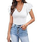 DOROSE Womens Summer Tops Sexy V Neck Casual Ruffle Short Sleeve Shirts Blouses