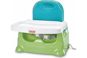 Fisher-Price Toddler Booster Seat Healthy Care, Green Adjustable Chair for Dining Table & Travel with Baby, Dishwasher Safe Tray