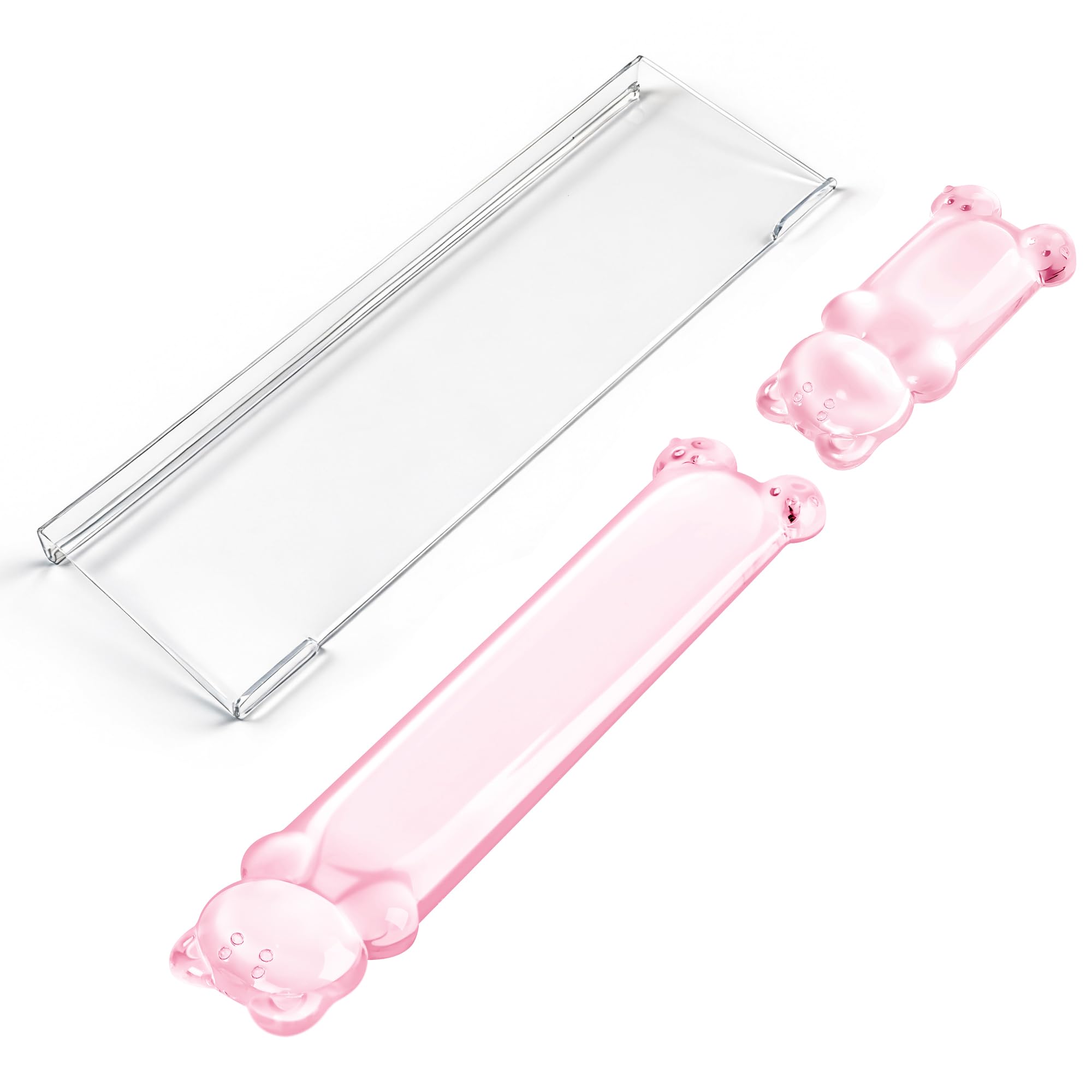Photo 1 of 16.9inch Computer Keyboard Stand for Desktop, Gel Keyboard Wrist Rest Set for Ergonomic Typing, Comfort & Support for Office, Work, Gaming (Cute Pink Bear)