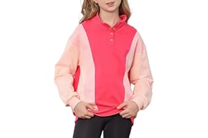 LIFAky Girls Sweatshirts Color Block Button up Pullover Tops Girls School Uniform Long Sleeve Sweatshirt Fall Outfits 7-14Y