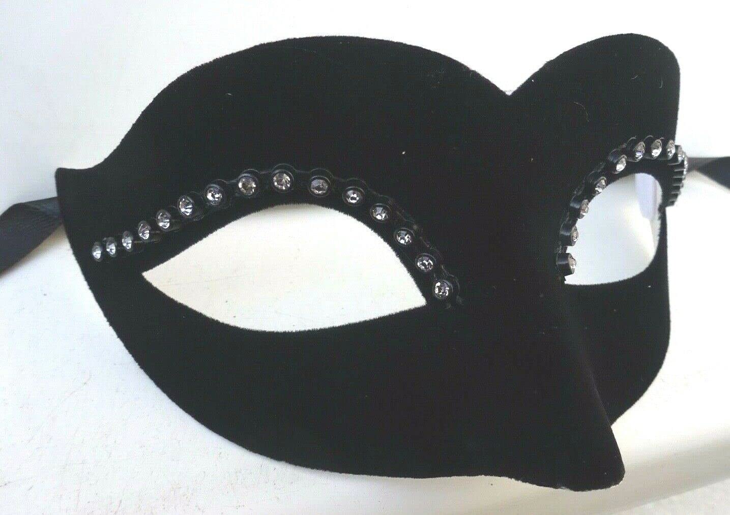 Mask & Co Ladies Quality Small Black Velour with Diamontes Venetian Masquerade Party Ball Eye Mask