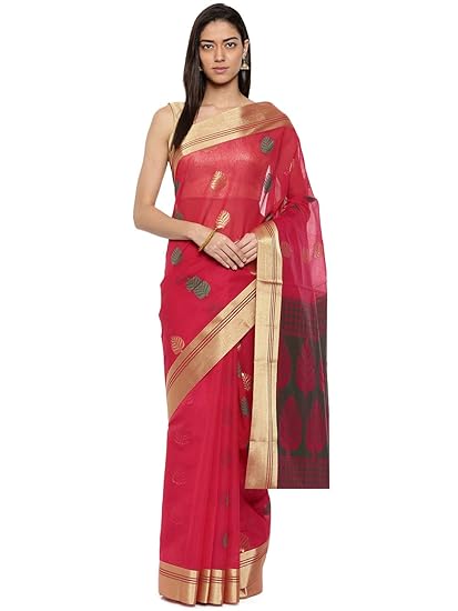 Womens Pure Cotton Saree With Blouse Piece (CCOPSC9296_Burberry Red)