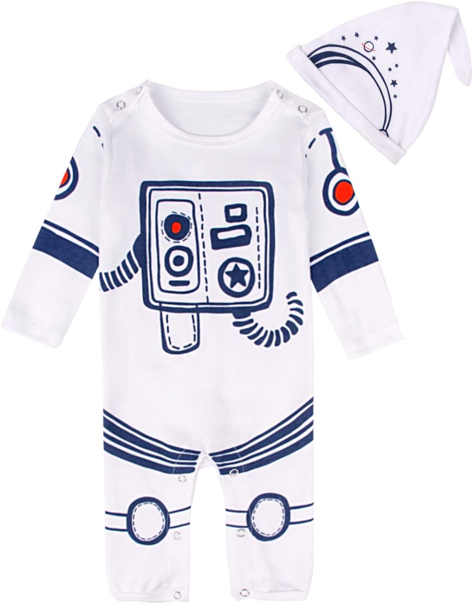 Baby Boys' White Astronaut Halloween Costume Long Sleeve Romper with Hat