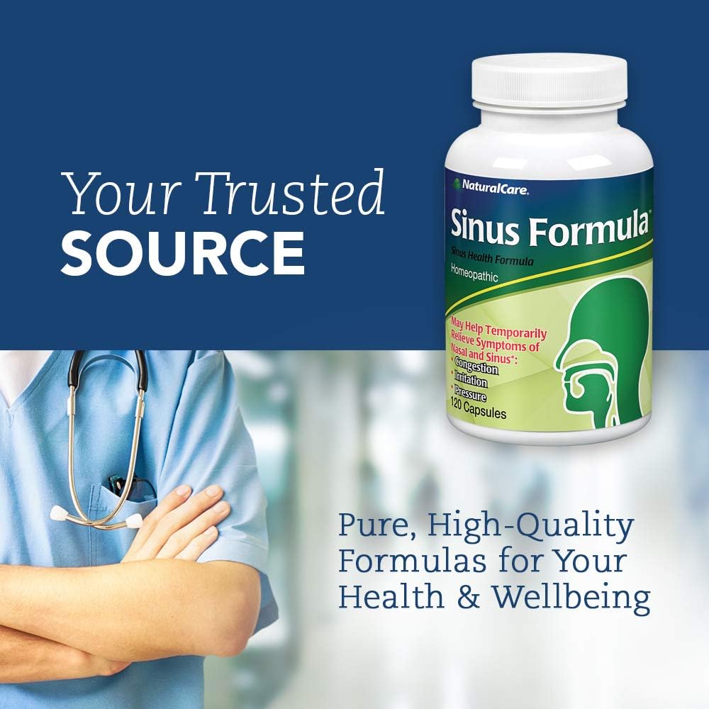 NaturalCare Sinus Formula | Homeopathic Support for the Temporary Relief of Sinus Congestion and Pressure | 120 Capsules: Health & Personal Care
