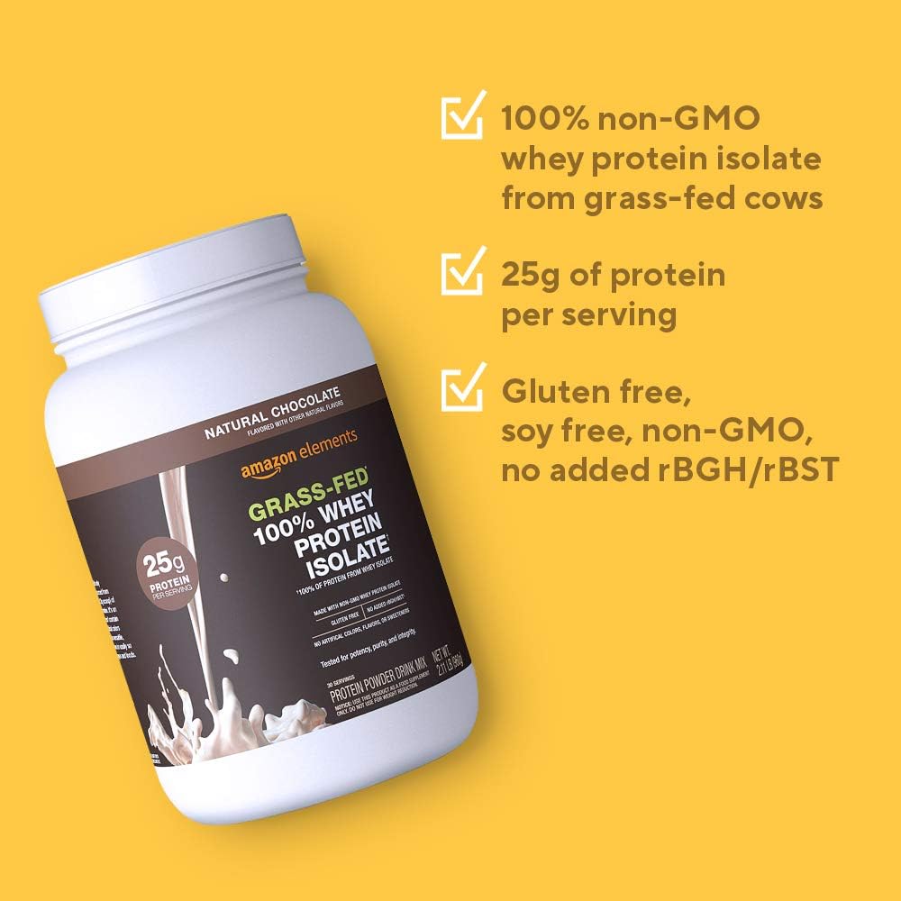  Elements Grass-Fed 100% Whey Protein Isolate Powder, Natural Chocolate, 2.11 lbs (30 Servings) (Packaging may vary): Health & Personal Care