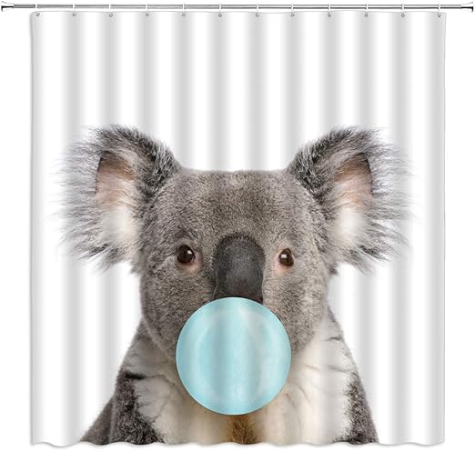 Amazon Com Funny Animal Shower Curtain Cute Koala Chewing Gum Blowing Bubbles Image Humor Scene Print Fabric Bathroom Decor Hooks Included 71 X 71 Inches Cyan Taupe Home Kitchen