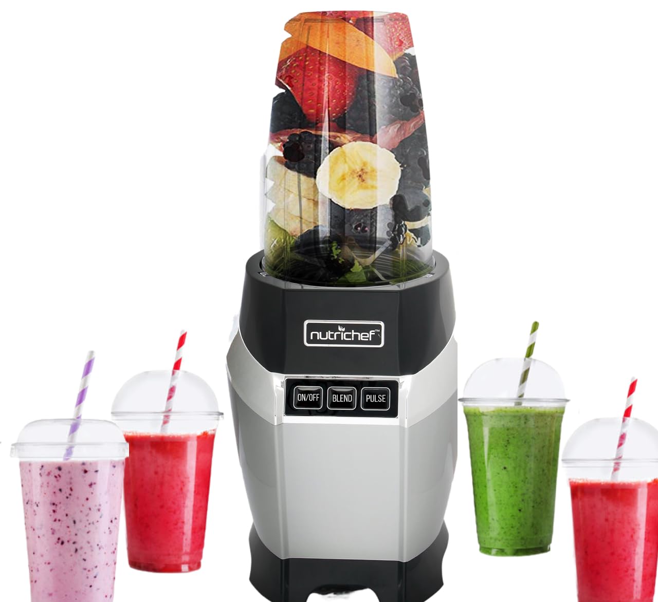 Photo 1 of NutriChef Personal Electric Single Serve Blender-Small Professional Kitchen Countertop Mini Blender for Shakes and Smoothies w/Pulse Blend, Convenient Lid Cover, Portable 20 & 24 Oz Cups NCBL1000.5