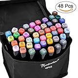 48 Colors Marker Pen Set, AGPtEK Permanent Dual Tips Marker Pens Art Markers with Zipper Carrying Bag for Kids Adults Drawing, Sketching, Highlighting & Underlining