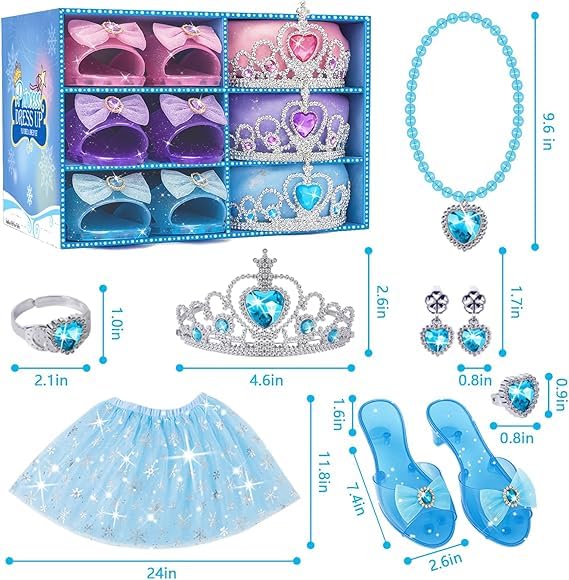 Princess Dress Up Toy Set, Girls Dress Up Shoes Role Play Gifts, Costumes Set incl Skirts, Shoes, Crowns, Jewelry, Princess Mermaid Theme Costumes Birthday Party Favors for Little Girls Aged 3 4 5 6