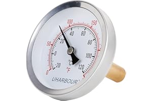 Uharbour 2-1/2" Dial Water Thermometer, Water Temperature Gauge with 1-3/4" Lead-Free Brass Stem and 1/2" NPT Back Mount, Accuracy 2% Range 0-250°F / -20-120 °C…