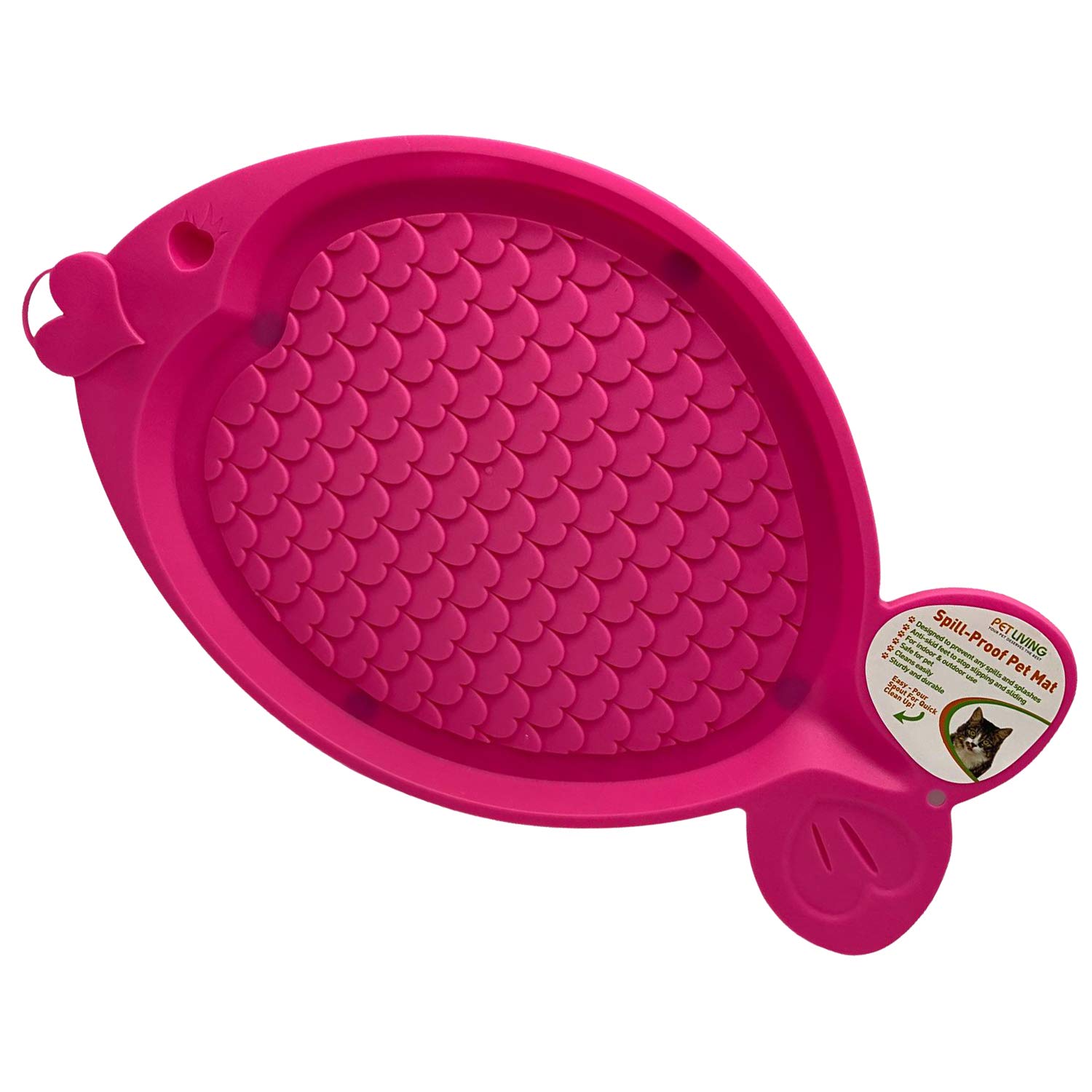 Cat Spill Proof Pet Feeding Mat Tray Anti Skid Feet Fish Shape Food Bowl Mat for All Cats & Kittens (Cherry Pink)