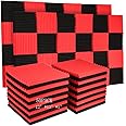 Burdurry 50 Pack Acoustic Panels Soundproof Studio Foam for Walls Sound Absorbing Panels Sound Insulation Panels Wedge for Home Studio Ceiling, 1" X 12" X 12" (Black&Red)