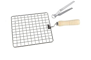 OFFER SALE Stainless Steel Barbeque Roasting Net Wire Roaster Wooden Handle with Roasting Net