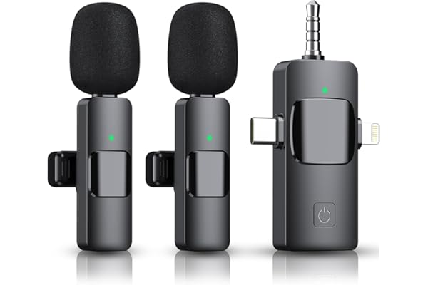 EJCC 3 in 1 Wireless Microphone for iPhone, Camera, Android, iPad, Mini Microphone, USB C Microphone, iPhone Mic, 2.4G Ultra-Low Delay, Microphone for Video Recording/Vlog/TikTok/YouTube/Interview