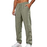 TAFLE Mens Linen Pants Casual Beach Pants for Men Elastic Waist Drawstring Yoga Trousers with Pockets