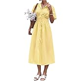 MakeMeChic Women's Summer Striped Button Down Shirt Dress Short Sleeve Midi Dresses